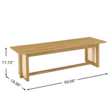 3-Piece Rubber Wood Dining Set, Mid-Century Modern 6-Seater Kitchen Dining Table with 2 Benches & Rattan Accents