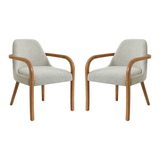Set of 2 Mid-Century Modern Dining Chairs, Fabric Armchairs with Solid Rubber Wood Legs