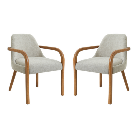 Set of 2 Mid-Century Modern Dining Chairs, Fabric Armchairs with Solid Rubber Wood Legs