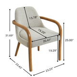 Set of 2 Mid-Century Modern Dining Chairs, Fabric Armchairs with Solid Rubber Wood Legs