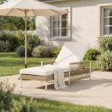 Outdoor Chaise Lounge Chair with Cushion, 6-Position Adjustable Recliner, All-Weather Wicker Patio Lounge Chair