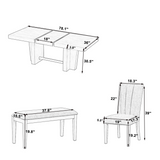 Farmhouse Extendable Dining Table Set, Kitchen Table with Bench & 4 Upholstered Chairs, Trestle Legs & 18" Leaf Extension