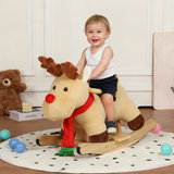 Kids Rocking Horse Rocker with Safety Belt & Music, Ride-On Toy with Jingle Bells & Hand Puppets For Toddlers 1-3 Years