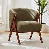 Modern Boucle Accent Chair, Mid-Century Armchair with Walnut Finish Rubberwood A-Frame Legs