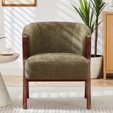 Modern Boucle Accent Chair, Mid-Century Armchair with Walnut Finish Rubberwood A-Frame Legs