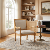 Vintage Accent Chair, Linen Upholstered Armchair Dining Chair, Solid Rubberwood Frame with Spindle Legs