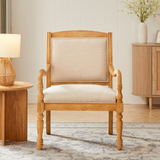 Vintage Accent Chair, Linen Upholstered Armchair Dining Chair, Solid Rubberwood Frame with Spindle Legs