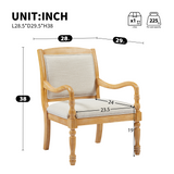 Vintage Accent Chair, Linen Upholstered Armchair Dining Chair, Solid Rubberwood Frame with Spindle Legs