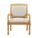 Vintage Accent Chair, Linen Upholstered Armchair Dining Chair, Solid Rubberwood Frame with Spindle Legs