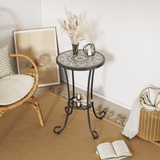 Ceramic Tile Patio Side Table, Round Outdoor Accent End Table with Iron Frame for Patio, Balcony, Garden & Indoor Spaces