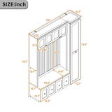 Entryway Hall Tree with Storage Bench, 5-in-1 Farmhouse Coat Rack with Cabinets, Drawers, Tall Utility Side Closet & 4 Hooks