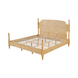 King Solid Wood Platform Bed Frame 4-Poster Bed Retro Wooden Bed with Arched Headboard, Natural
