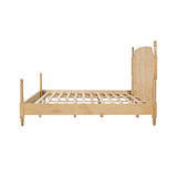 King Solid Wood Platform Bed Frame 4-Poster Bed Retro Wooden Bed with Arched Headboard, Natural