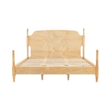 King Solid Wood Platform Bed Frame 4-Poster Bed Retro Wooden Bed with Arched Headboard, Natural