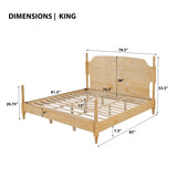 King Solid Wood Platform Bed Frame 4-Poster Bed Retro Wooden Bed with Arched Headboard, Natural