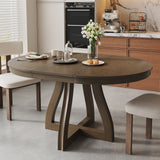 Round Extendable Dining Table for 2-6, Solid Wood Dinner Table Farmhouse Kitchen Table Desk with Curved Legs, Espresso