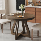 Round Extendable Dining Table for 2-6, Solid Wood Dinner Table Farmhouse Kitchen Table Desk with Curved Legs, Espresso