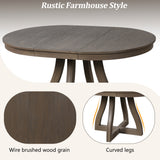 Round Extendable Dining Table for 2-6, Solid Wood Dinner Table Farmhouse Kitchen Table Desk with Curved Legs, Espresso