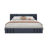King Upholstered Platform Bed Frame Soft Padded Bed with Wingback Headboard, Low-profile Bed, Gray