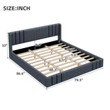 King Upholstered Platform Bed Frame Soft Padded Bed with Wingback Headboard, Low-profile Bed, Gray