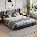 King Upholstered Platform Bed Frame Soft Padded Bed with Wingback Headboard, Low-profile Bed, Gray