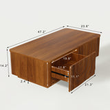 Mid-Century Farmhouse Coffee Table with Storage, Spiral Wave Wood Coffee Table with Drawers, Rectangle Center Table End Table