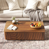 Mid-Century Farmhouse Coffee Table with Storage, Spiral Wave Wood Coffee Table with Drawers, Rectangle Center Table End Table