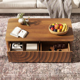 Mid-Century Farmhouse Coffee Table with Storage, Spiral Wave Wood Coffee Table with Drawers, Rectangle Center Table End Table