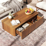Mid-Century Farmhouse Coffee Table with Storage, Spiral Wave Wood Coffee Table with Drawers, Rectangle Center Table End Table
