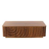 Mid-Century Farmhouse Coffee Table with Storage, Spiral Wave Wood Coffee Table with Drawers, Rectangle Center Table End Table