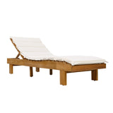 3-Position Adjustable Outdoor Chaise Lounge Chair with Water-Resist Cushion & Weather-Resist Frame, Patio Recliner Sunlounger, Teak&Beige