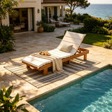 3-Position Adjustable Outdoor Chaise Lounge Chair with Water-Resist Cushion & Weather-Resist Frame, Patio Recliner Sunlounger, Teak&Beige
