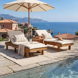 3-Position Adjustable Outdoor Chaise Lounge Chair with Water-Resist Cushion & Weather-Resist Frame, Patio Recliner Sunlounger, Teak&Beige
