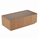 46.8" Mid-Century Modern Coffee Table with Hidden Storage Drawers, Wood Center Table with Tempered Glass Top & Floating Base