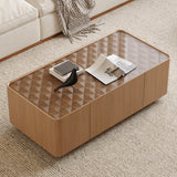 46.8" Mid-Century Modern Coffee Table with Hidden Storage Drawers, Wood Center Table with Tempered Glass Top & Floating Base
