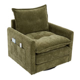 360° Swivel Barrel Accent Chair, Mid-Century Modern Sofa Chair Chenille Armchair with Side Pockets & Metal Base