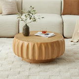 Round Coffee Table, Sculptural Carved Center Table with Birch Veneer Top, Mid-Century Modern Accent Coffee Table