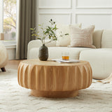 Round Coffee Table, Sculptural Carved Center Table with Birch Veneer Top, Mid-Century Modern Accent Coffee Table