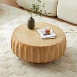 Round Coffee Table, Sculptural Carved Center Table with Birch Veneer Top, Mid-Century Modern Accent Coffee Table
