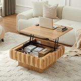Square Lift-Top Coffee Table with Hidden Storage, Mid-Century Modern Center Table Accent Table with Ash Veneer Top