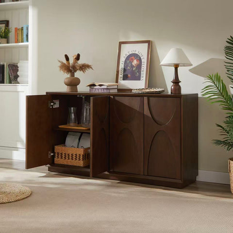 Sideboard Buffet Storage Cabinet with Adjustable Shelves, 4-Door Accent Cabinet TV Stand with Carved Doors