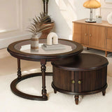 Modern Vintage Round Nesting Coffee Table Set with Glass Top, Wooden Center Table with Storage Side Table