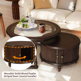 Modern Vintage Round Nesting Coffee Table Set with Glass Top, Wooden Center Table with Storage Side Table