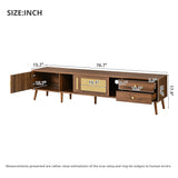 76" Modern Rattan TV Stand for 85" TVs, Wood Grain Entertainment Center with Storage Cabinets Media TV Console Table, Natural