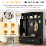 Entryway Hall Tree with Coat Hooks, Shoe Bench, Open Cubbies & Drawers for Hallway, Bedroom, Living Room