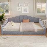 ueen Size Velvet Upholstered Daybed, Platform Bed Frame with Nailhead Trim for Kids/Teens/Adults, No Box Spring Needed