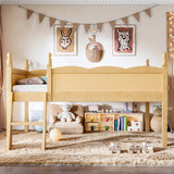 Twin Size Low Loft Bed with Full-Length Guardrails & Side Bookshelf, Kids Loft Bed Frame with Ladder