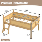 Twin Size Low Loft Bed with Full-Length Guardrails & Side Bookshelf, Kids Loft Bed Frame with Ladder