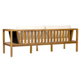 Outdoor Lounge Sofa Patio Loveseat Daybed 2-Seater Bench with Soft Cushion & Weather-Resistant Acacia Wood Frame, Teak&Black&Cream