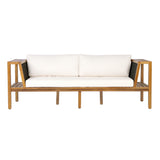 Outdoor Lounge Sofa Patio Loveseat Daybed 2-Seater Bench with Soft Cushion & Weather-Resistant Acacia Wood Frame, Teak&Black&Cream